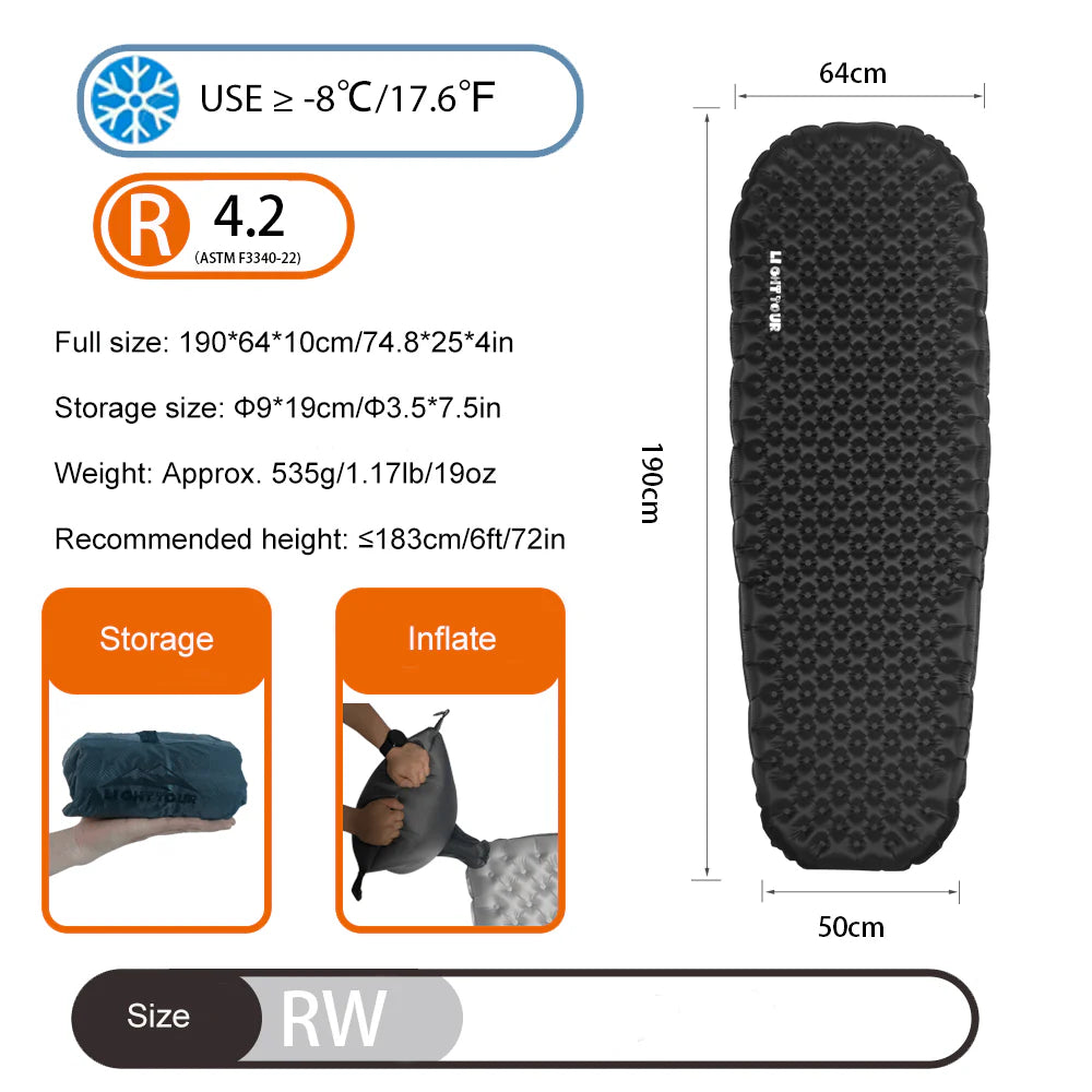 Light Tour Ultralight R4.2/R7.5 Insulated Sleeping Pad 20D Nylon