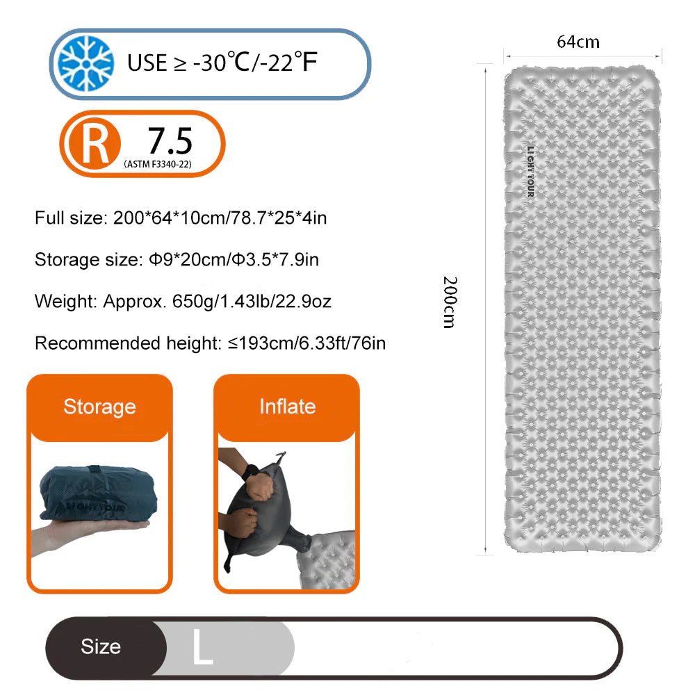 Light Tour Ultralight R4.2/R7.5 Insulated Sleeping Pad 20D Nylon