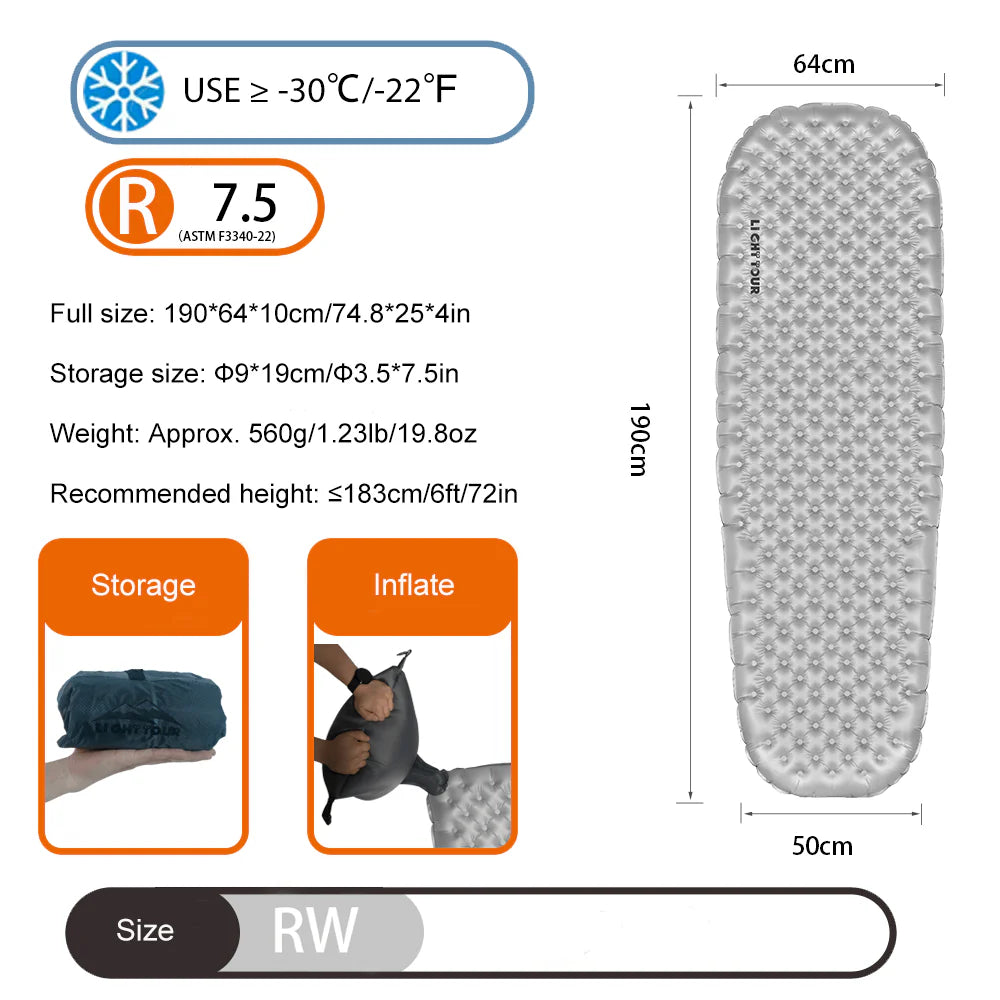 Light Tour Ultralight R4.2/R7.5 Insulated Sleeping Pad 20D Nylon