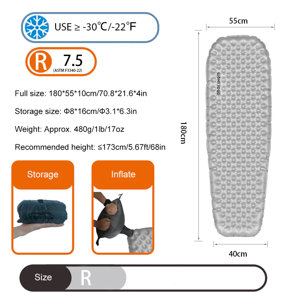 Light Tour Ultralight R4.2/R7.5 Insulated Sleeping Pad 20D Nylon